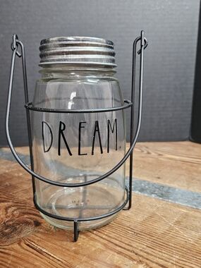 Rae Dunn Glass 'DREAM' Lantern with Black Metal Frame